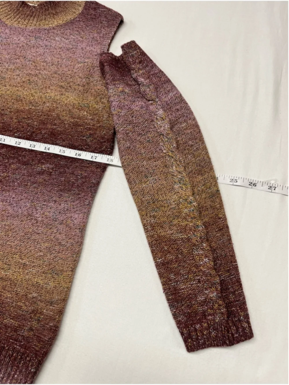 cleo cold, shoulder Mock Neck Sweater in Mauve and Gold-Tone work, Travel 1437